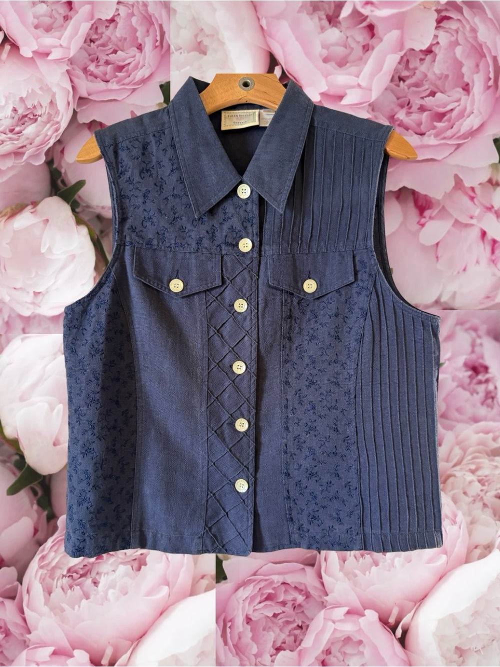 Cottagecore Vintage Vest Susan Bristol Patterned Pockets Buttons Collared Boho